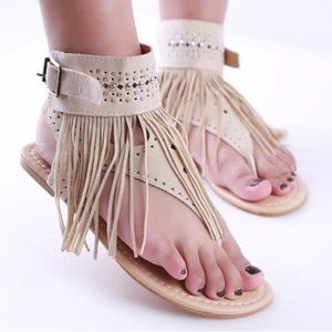 ‼️Suede Tan Fringe Sandals‼️